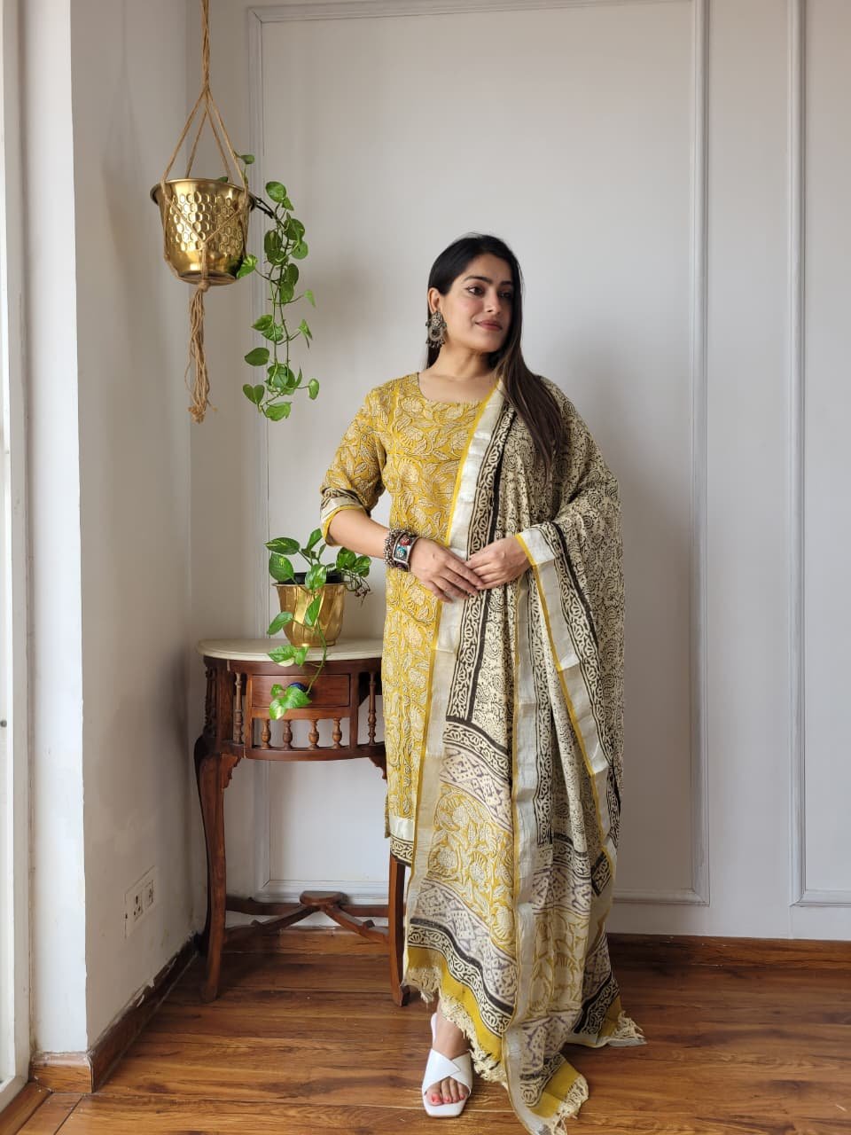 Yellow Bagru Hand Block Printed Linen Suit Set